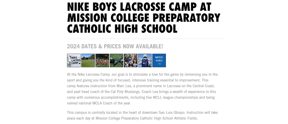 Nike Lacrosse Camp in San Luis Obispo June 10 - 14